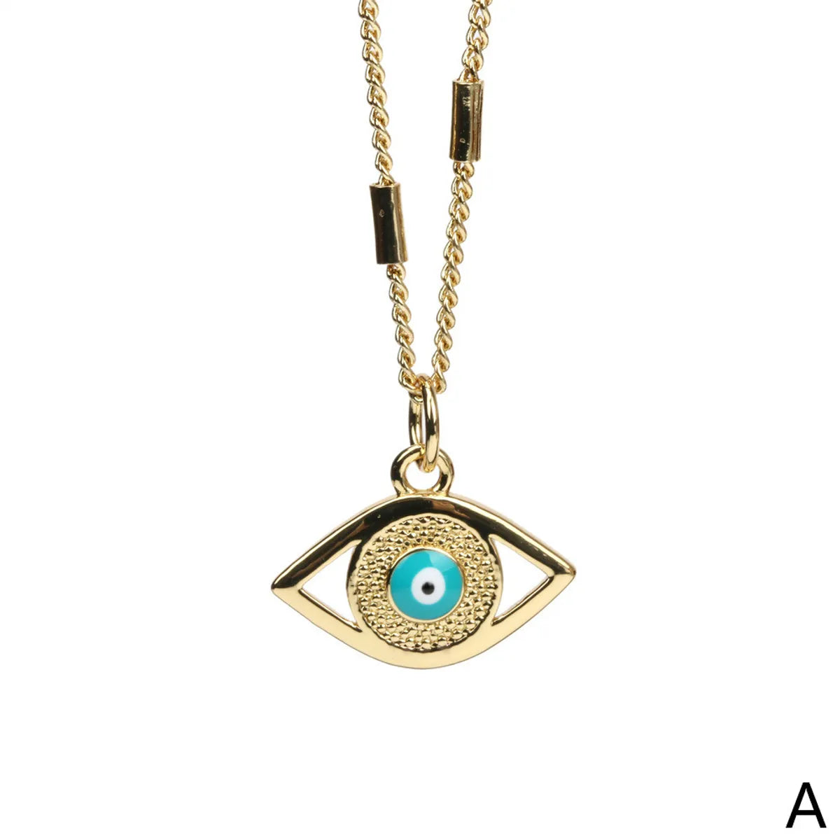 Fashion Color Devil's Eye Oil Drop Copper Gold-plated Cuban Chain Pendant Necklace