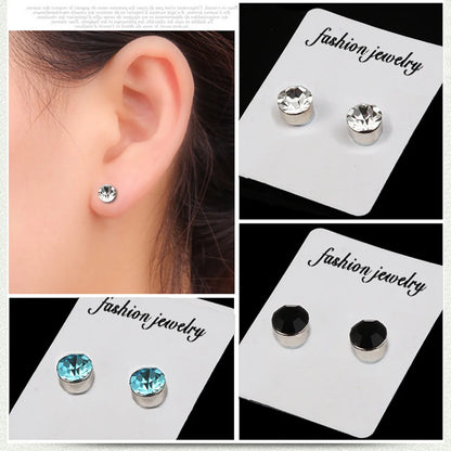 Fashion Color Diamond Stainless Steel Magnetic Earrings