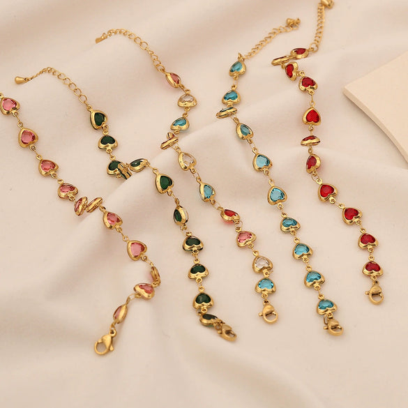 Fashion Color Love Heart Shape Stainless Steel Bracelet With Electroplating For Women