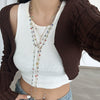 Fashion Color Oil Drop Pendant Stacked Long Necklace Copper Metal Chain With Rhinestone Geometric Pattern Electroplating Process Women's