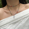 Fashion Color Oil Drop Pendant Stacked Long Necklace Copper Metal Chain With Rhinestone Geometric Pattern Electroplating Process Women's