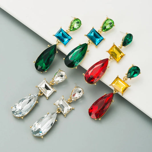 Fashion Geometric Diamond Alloy Artificial Gemstones Earrings