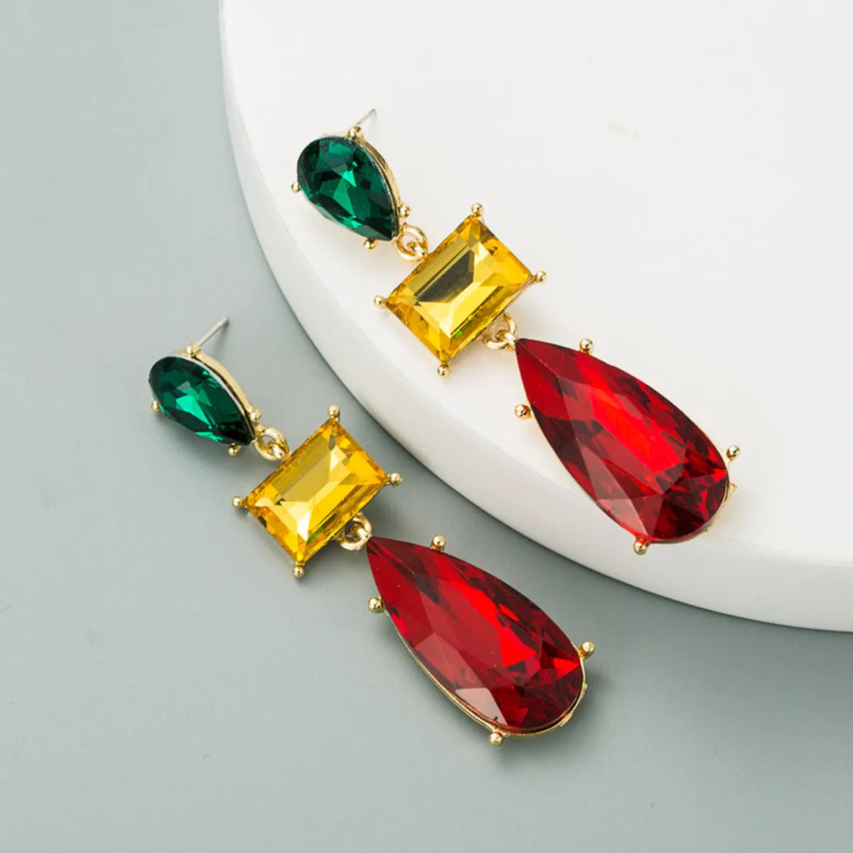 Fashion Geometric Diamond Alloy Artificial Gemstones Earrings