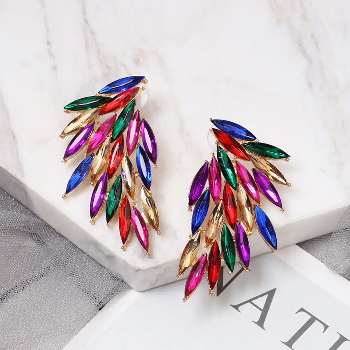 Fashion Wings Patchwork Diamond Alloy Artificial Gemstones Earrings