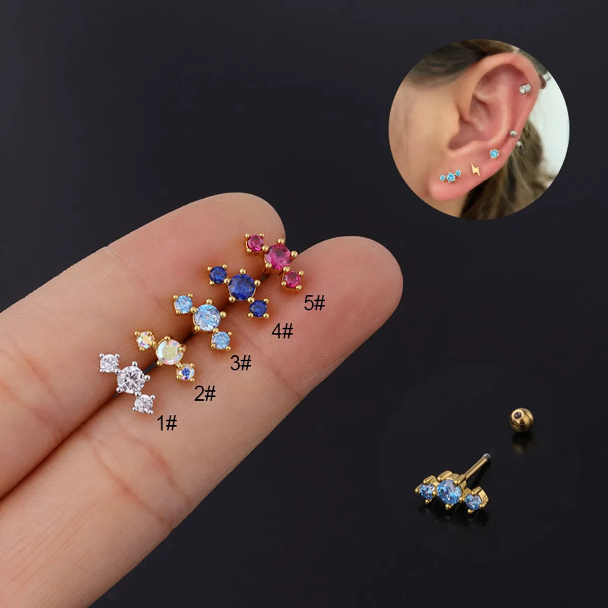 Fashion Color Zircon Screw Screw Ball Earrings