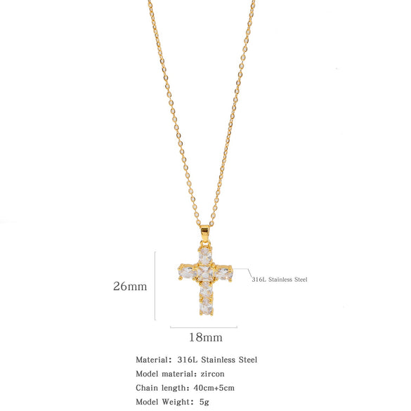 Fashion Color Zircon Unisex Cross Stainless Steel Ochain Necklace With Electroplating Jewelry Pendant