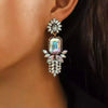 Fashion Colored Diamond Flower Alloy Earrings For Women Simple Style Exaggerated Sparkling Ear Jewelry