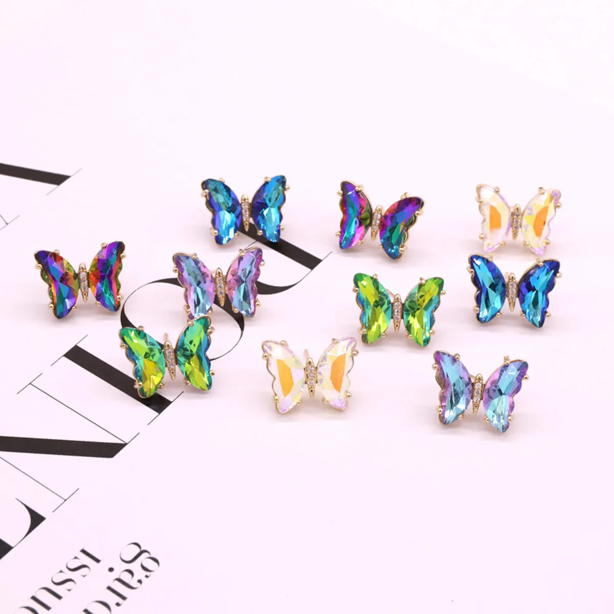 Fashion Colorful Crystal Fairy Butterfly Copper Stud Earrings