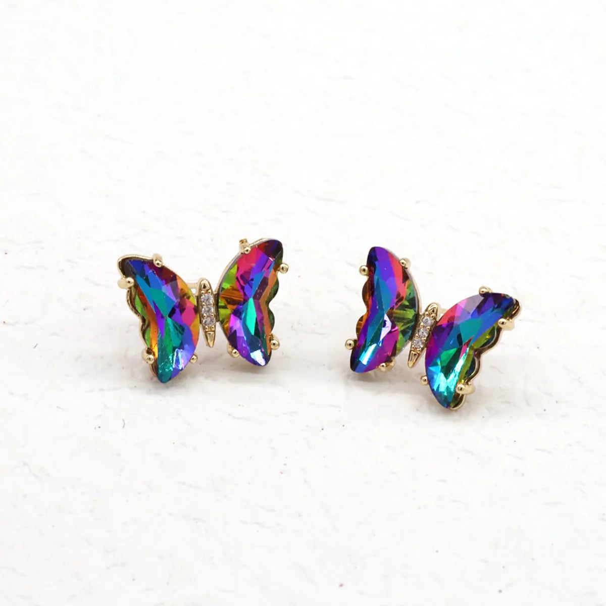 Fashion Colorful Crystal Fairy Butterfly Copper Stud Earrings