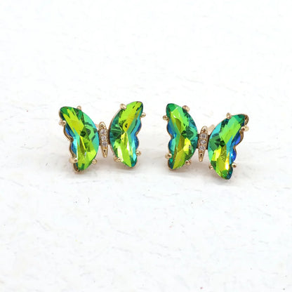 Fashion Colorful Crystal Fairy Butterfly Copper Stud Earrings