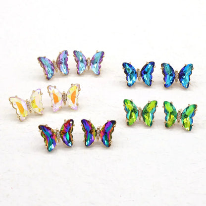 Fashion Colorful Crystal Fairy Butterfly Copper Stud Earrings