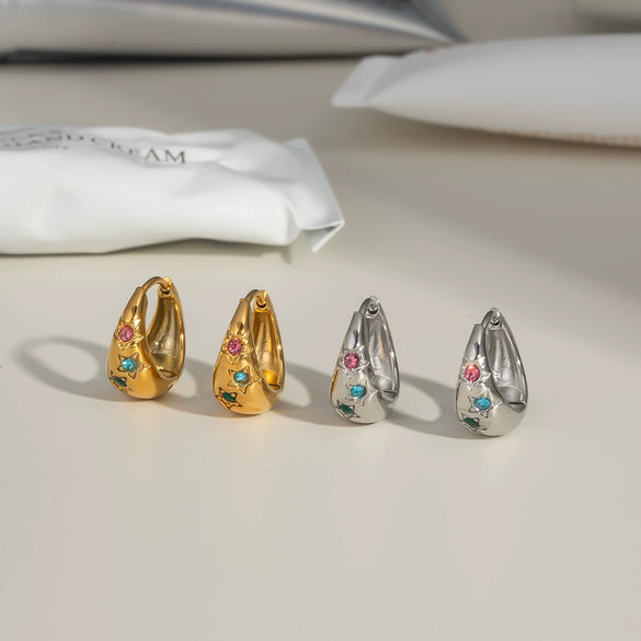 Fashion Colorful Diamond Geometric Earrings Light Luxury Stainless Steel Pvd Furnace Vacuum Real Gold Plated For Women