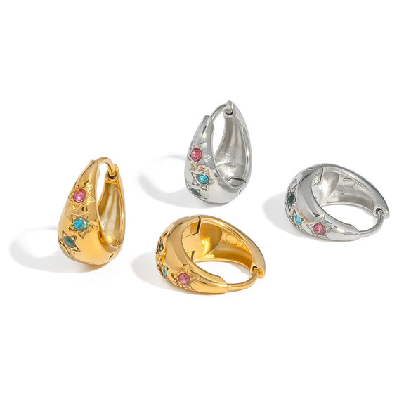 Fashion Colorful Diamond Geometric Earrings Light Luxury Stainless Steel Pvd Furnace Vacuum Real Gold Plated For Women