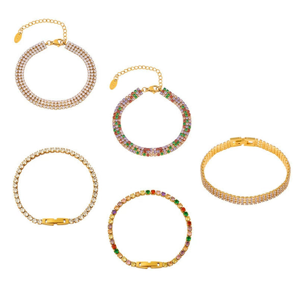 Fashion Colorful Full Diamond Women's Microinlaid Claw Grasp Zircon Geometric Light Luxury Titanium Steel Goldplated Bracelet