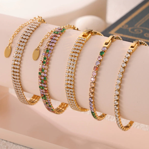 Fashion Colorful Full Diamond Women's Microinlaid Claw Grasp Zircon Geometric Light Luxury Titanium Steel Goldplated Bracelet