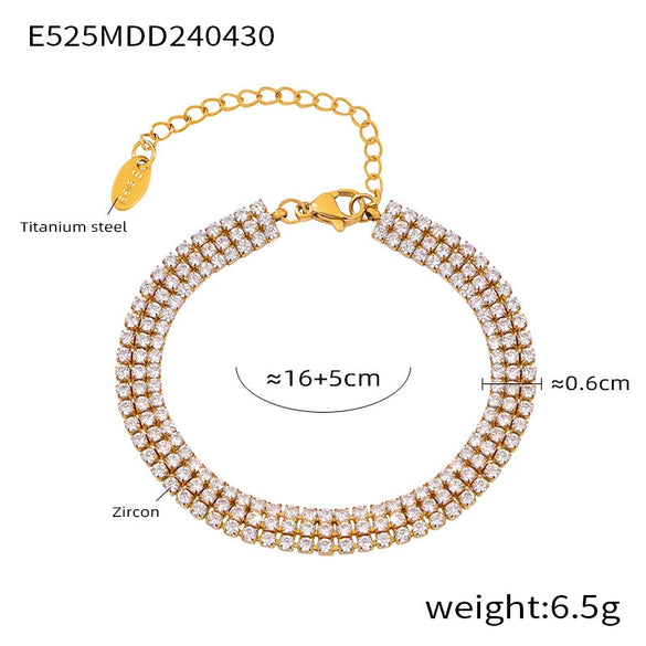 Fashion Colorful Full Diamond Women's Microinlaid Claw Grasp Zircon Geometric Light Luxury Titanium Steel Goldplated Bracelet
