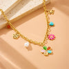 Fashion Colorful Resin Petals Daisy Hollow Butterfly Pearl Love Accessories Stainless Steel Necklace With Electroplating