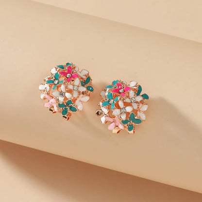 Fashion Colorful Round Hydrangea Drop Oil Diamond Flower Alloy Ear Clip