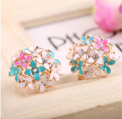 Fashion Colorful Round Hydrangea Drop Oil Diamond Flower Alloy Ear Clip