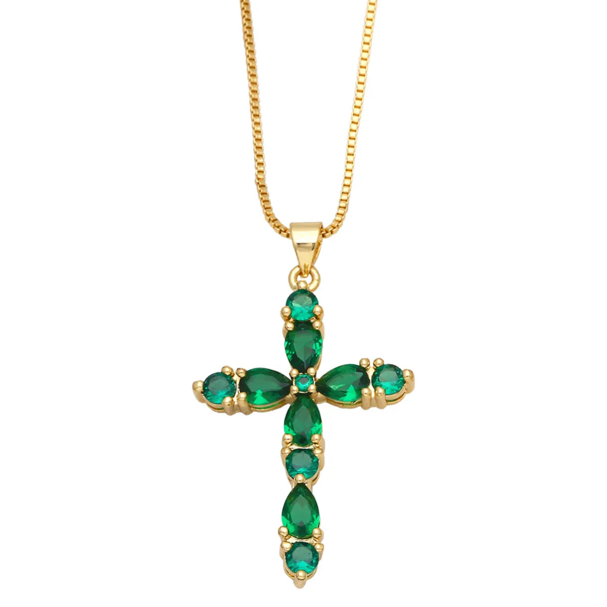 Fashion Colorful Zircon Cross Hip Hop Diamond Copper Necklace