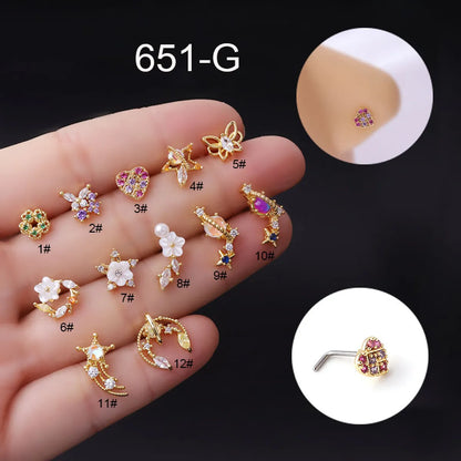 Fashion Flower Titanium Steel Plating Zircon Nose Studs