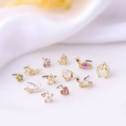 Fashion Flower Titanium Steel Plating Zircon Nose Studs