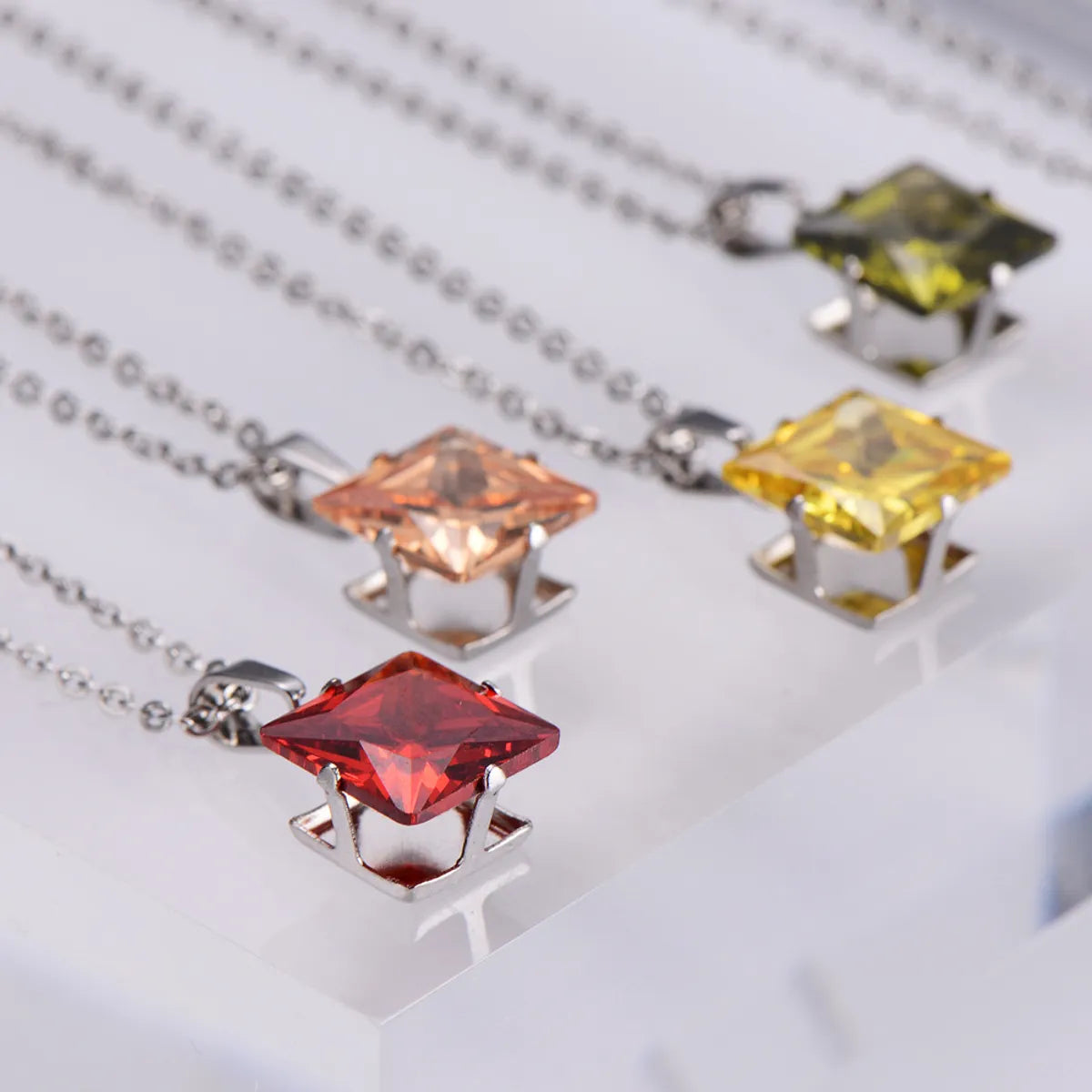 Fashion Colorful Zircon Square Pendant Earrings Necklace Set