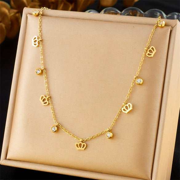 Fashion Commuter Simple Gold Plated Stainless Steel Pendant Necklace With Butterfly Disc Lightning Crown And Eye Accessories Electroplating Treatment