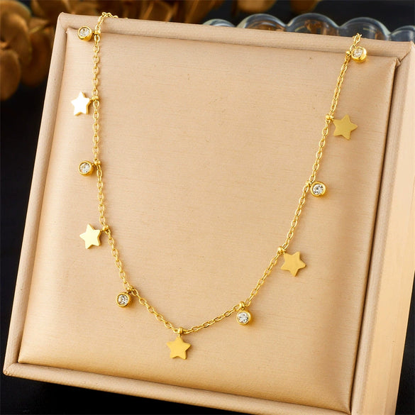 Fashion Commuter Simple Gold Plated Stainless Steel Pendant Necklace With Butterfly Disc Lightning Crown Eye Accessories In Heart Shape With Electroplating