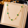 Fashion Commuter Simple Temperament Green Diamond Stainless Steel Jewelry Electroplated Necklace Bracelet