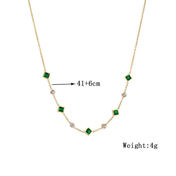 Fashion Commuter Simple Temperament Green Diamond Stainless Steel Jewelry Electroplated Necklace Bracelet
