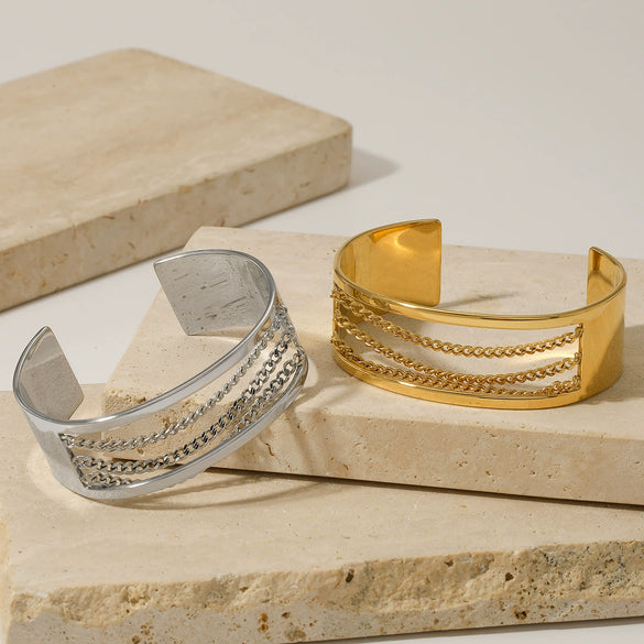 Fashion Commuting Simple Geometric Open Stainless Steel Bracelet With Electroplating Color Preservation And Niche Personality Design