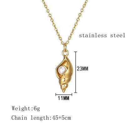 Fashion Conch Titanium Steel Pendant Necklace Plating Pearl Stainless Steel Necklaces