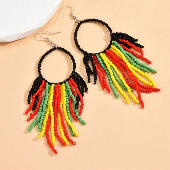 Fashion Concise Bohemian Tassel Women Earrings Iron Alloy Rice Beads