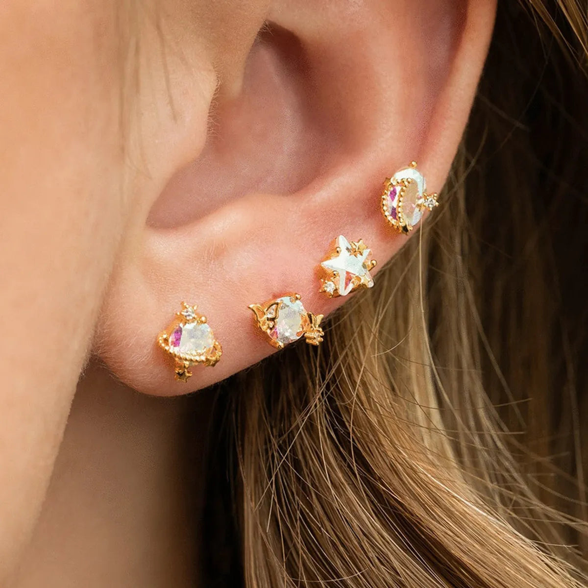 Fashion Constellation Brass Gem Ear Studs In Bulk