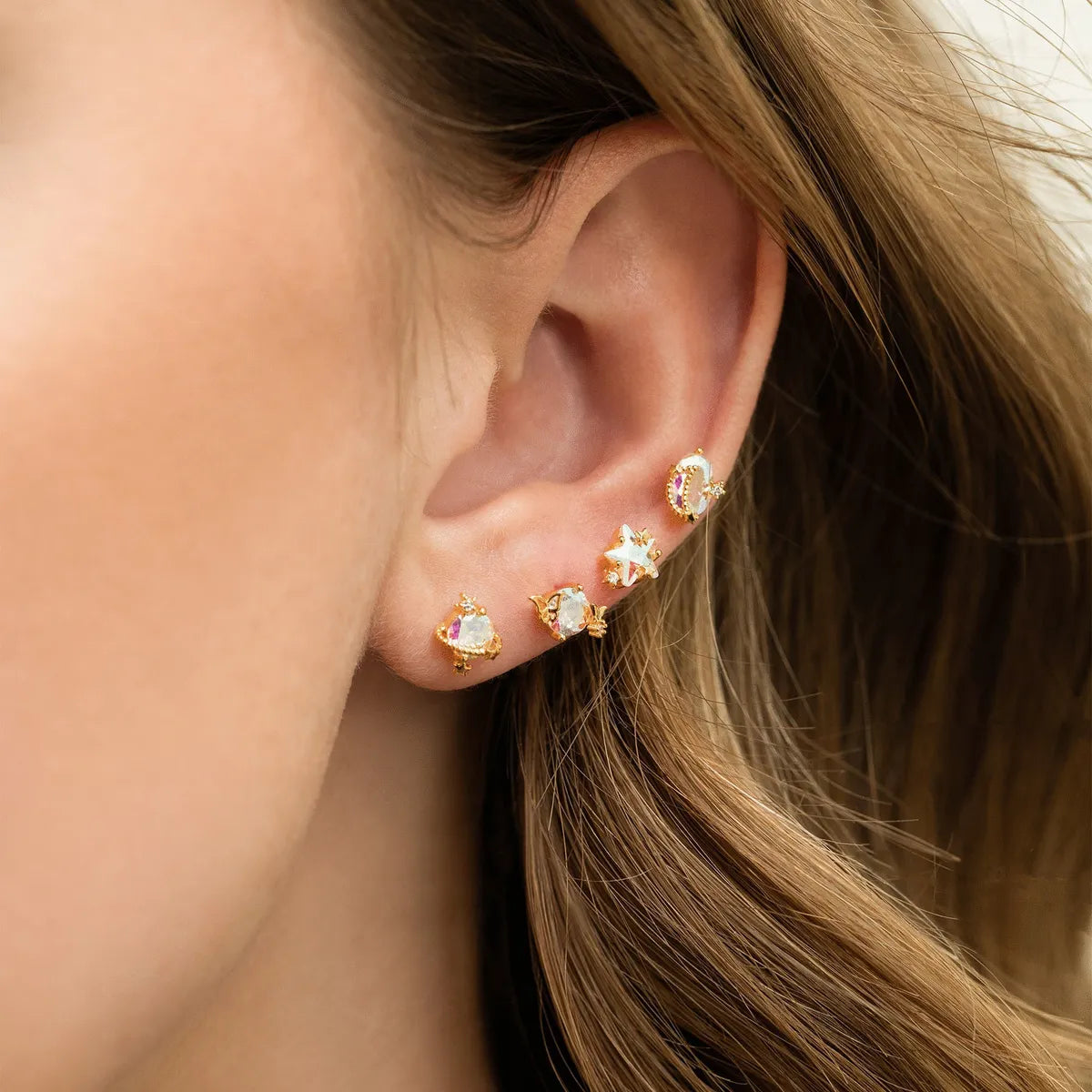 Fashion Constellation Brass Gem Ear Studs In Bulk