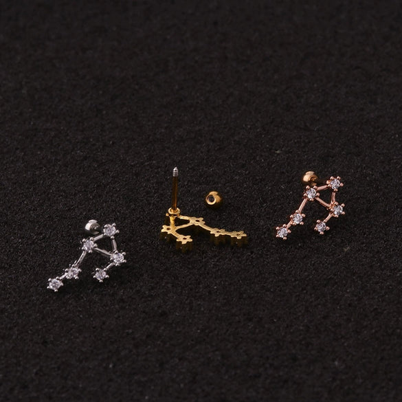 Fashion Constellation Zircon Inlaid Metal Piercing Ear Jewelry
