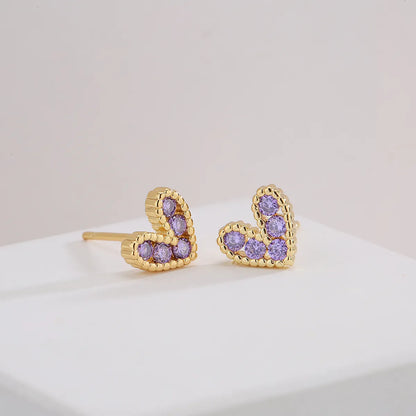 Fashion Copper 18k Gold Heart-shaped Zircon Stud Earrings