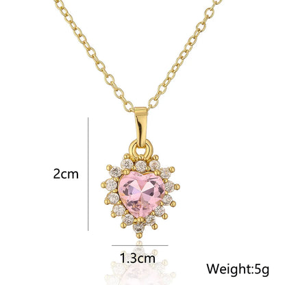 Fashion Copper 18k Gold Micro Inlaid Zircon Heart Geometric Pendant Necklace