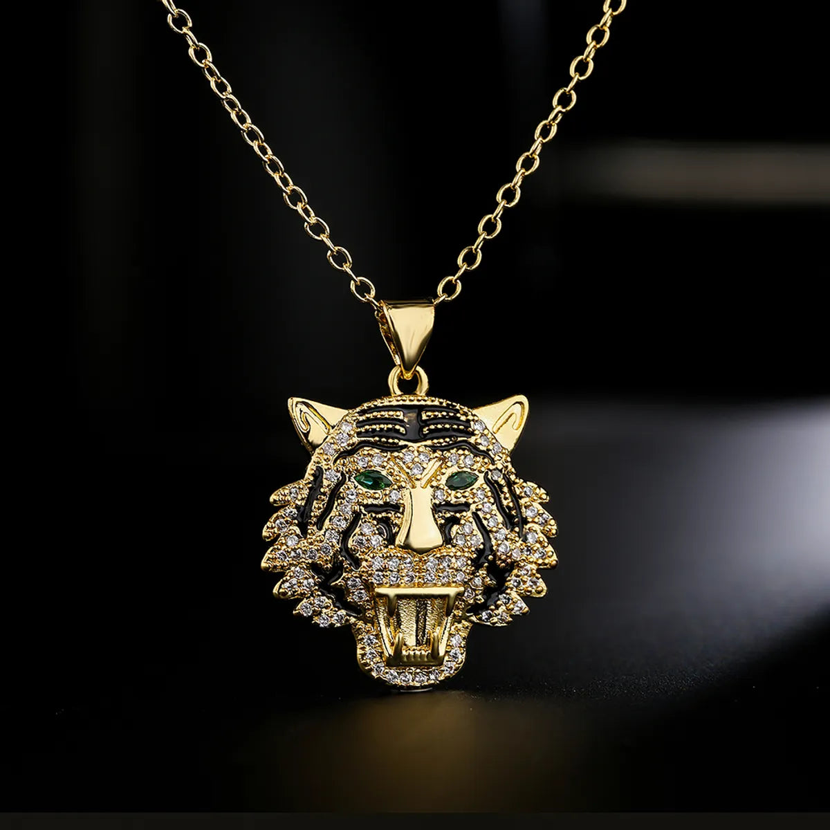 Fashion Copper 18k Gold Plating Zircon Animal Necklace Tiger Leopard Lion Pendant