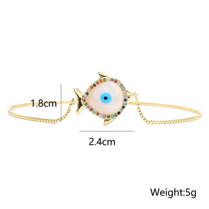 Fashion Copper 18k Gold Plating Zircon Oil Dripping Devil'S Eye Adjustable Bracelet