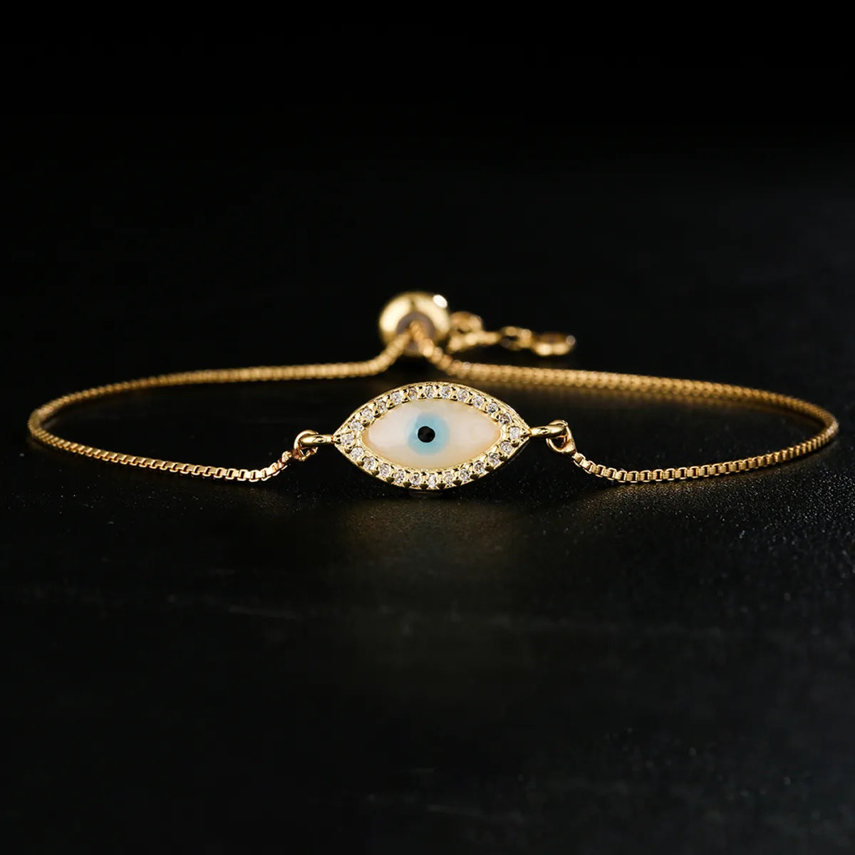 Fashion Copper 18k Gold Plating Zircon Oil Dripping Devil'S Eye Adjustable Bracelet