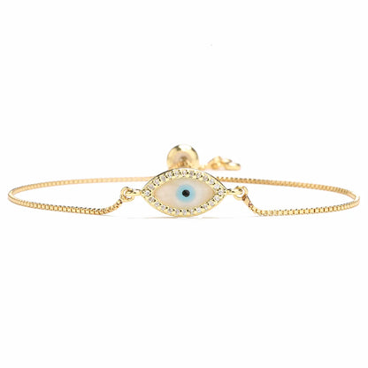 Fashion Copper 18k Gold Plating Zircon Oil Dripping Devil'S Eye Adjustable Bracelet