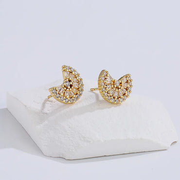 Fashion Copper 18k Gold Zircon Irregular Geometric Ear Studs