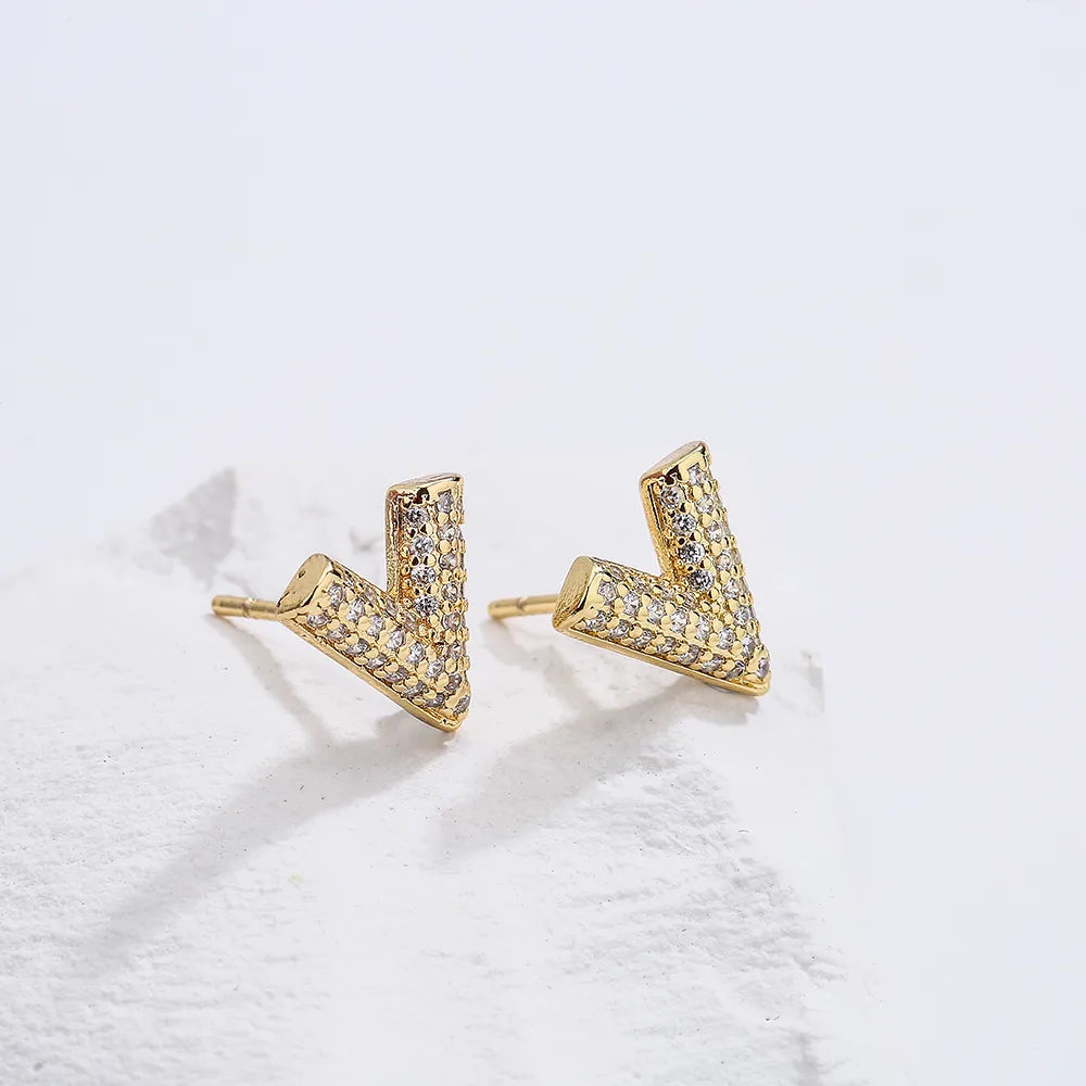 Fashion Copper 18k Gold Zircon Irregular Geometric Ear Studs