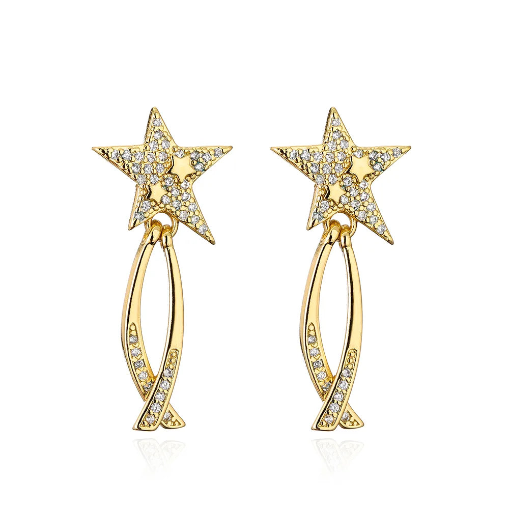 Fashion Copper 18k Gold Zircon Irregular Geometric Ear Studs