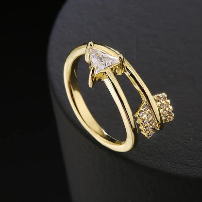 Fashion Copper 18k Gold Zircon Irregular Open Copper Ring Female