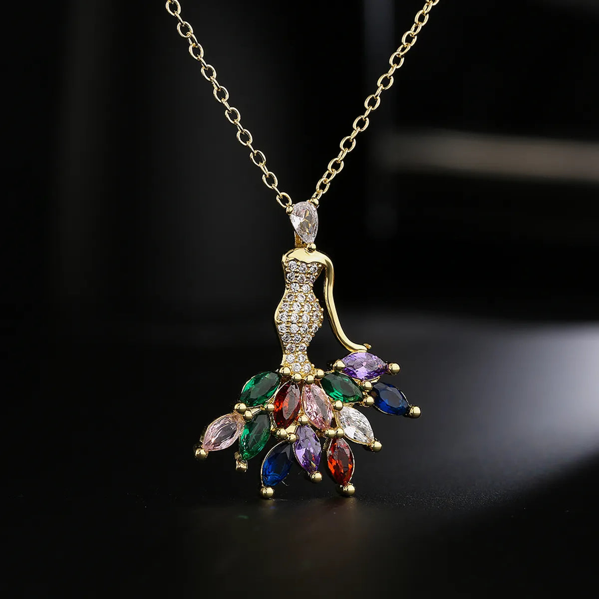 Fashion Copper 18k Gold Zircon Tree Shaped Goddess Pendant Necklace