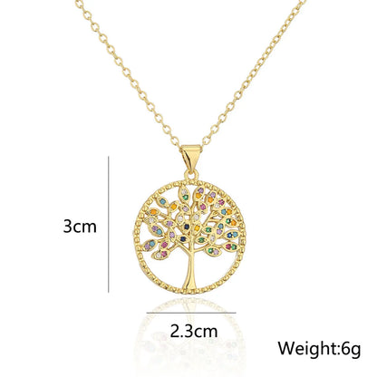 Fashion Copper 18k Gold Zircon Tree Shaped Goddess Pendant Necklace