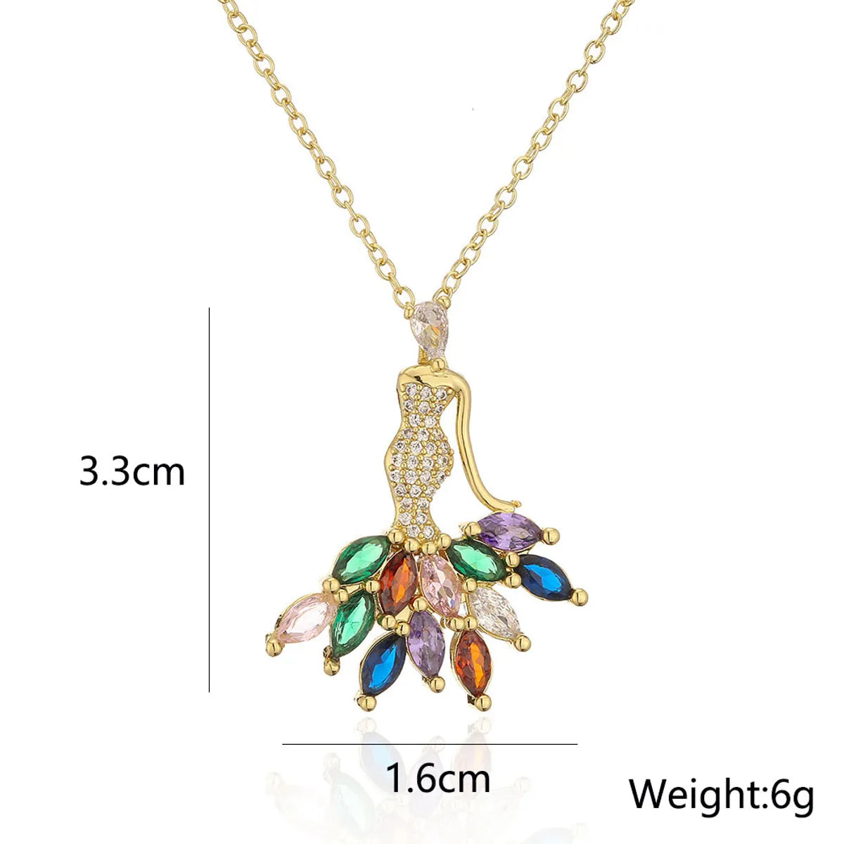 Fashion Copper 18k Gold Zircon Tree Shaped Goddess Pendant Necklace